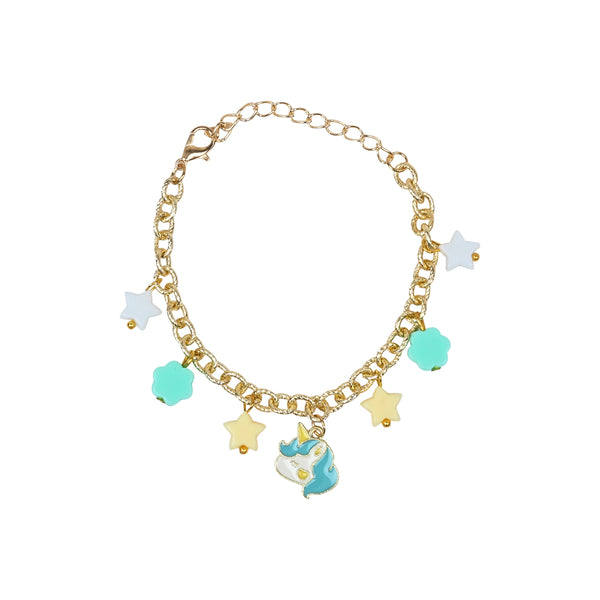 Unicorn Star Charm Necklace & Bracelet Set - Blue