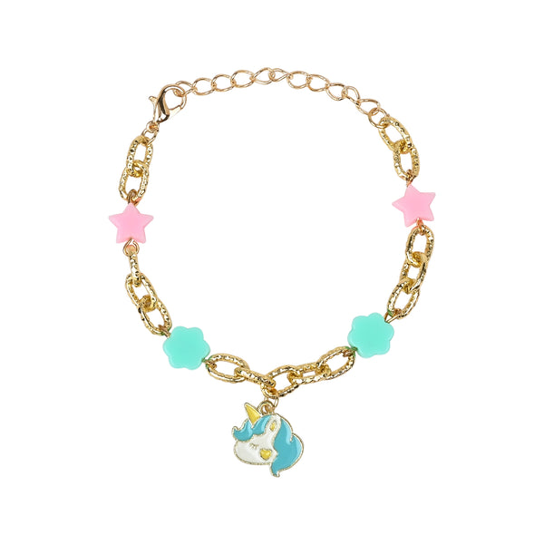 Unicorn Charm Necklace & Bracelet Set - Blue