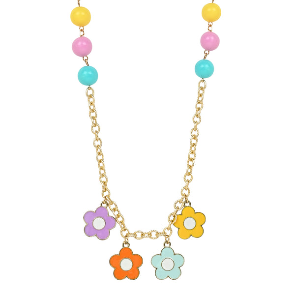 Floral Charms Necklace - Blue, Orange, Yellow