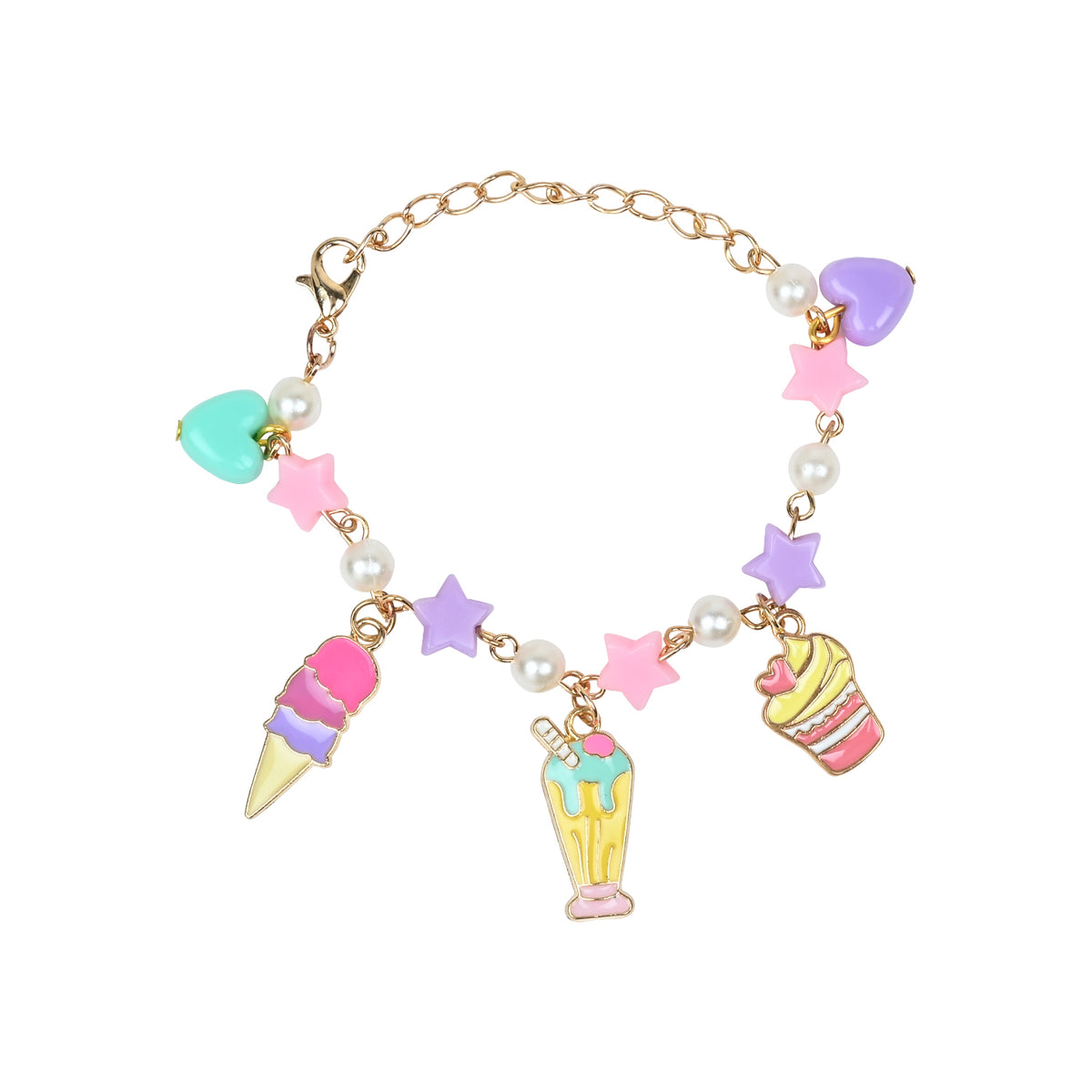 Cup Cake Ice-Cream Multi-Charms Bracelet - Pink & Yellow