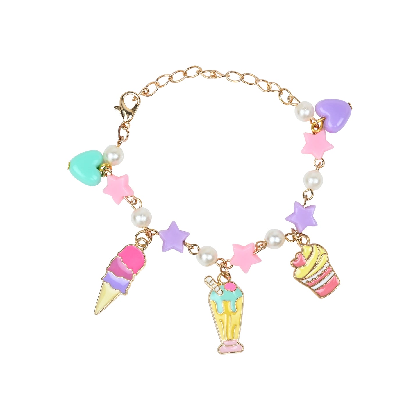 Cup Cake Ice-Cream Multi-Charms Bracelet - Pink & Yellow