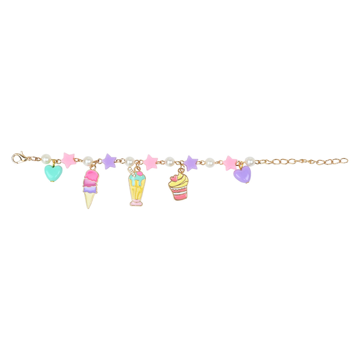 Cup Cake Ice-Cream Multi-Charms Bracelet - Pink & Yellow