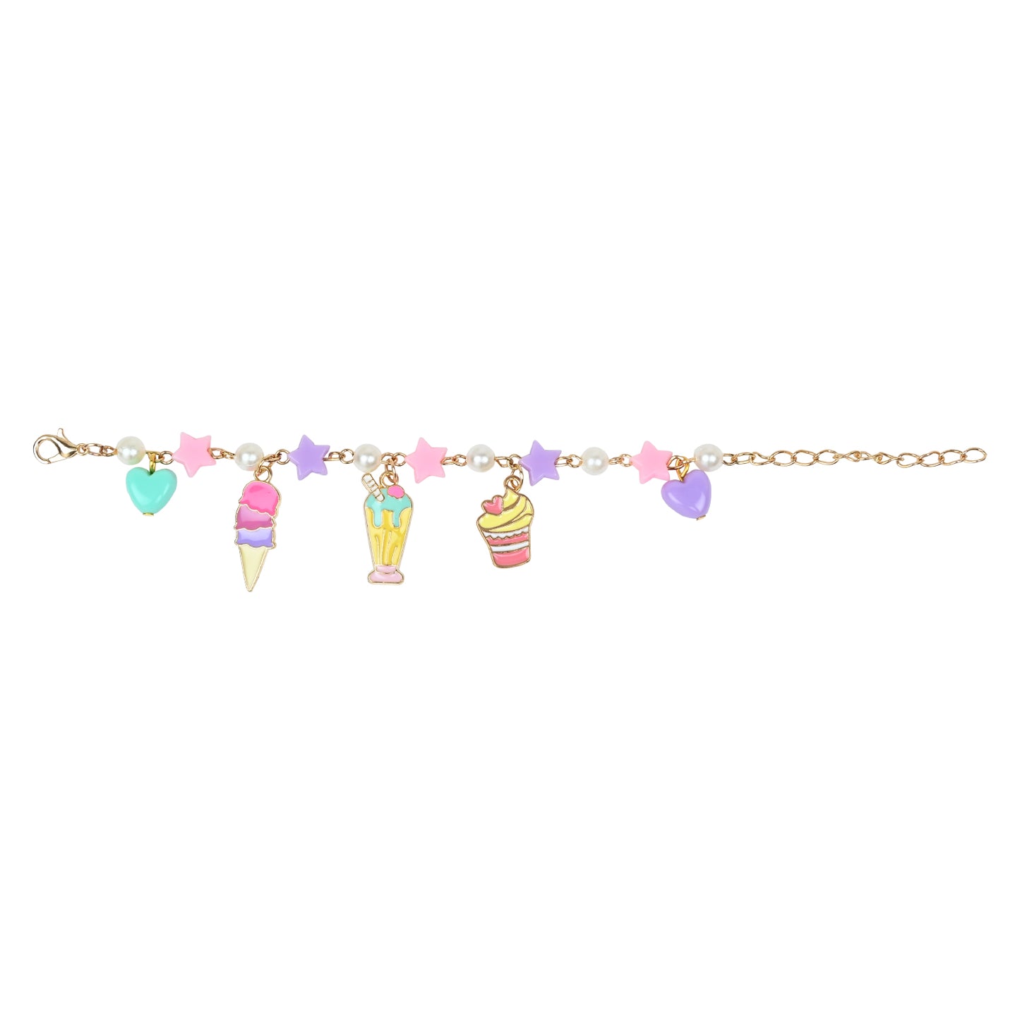 Cup Cake Ice-Cream Multi-Charms Bracelet - Pink & Yellow