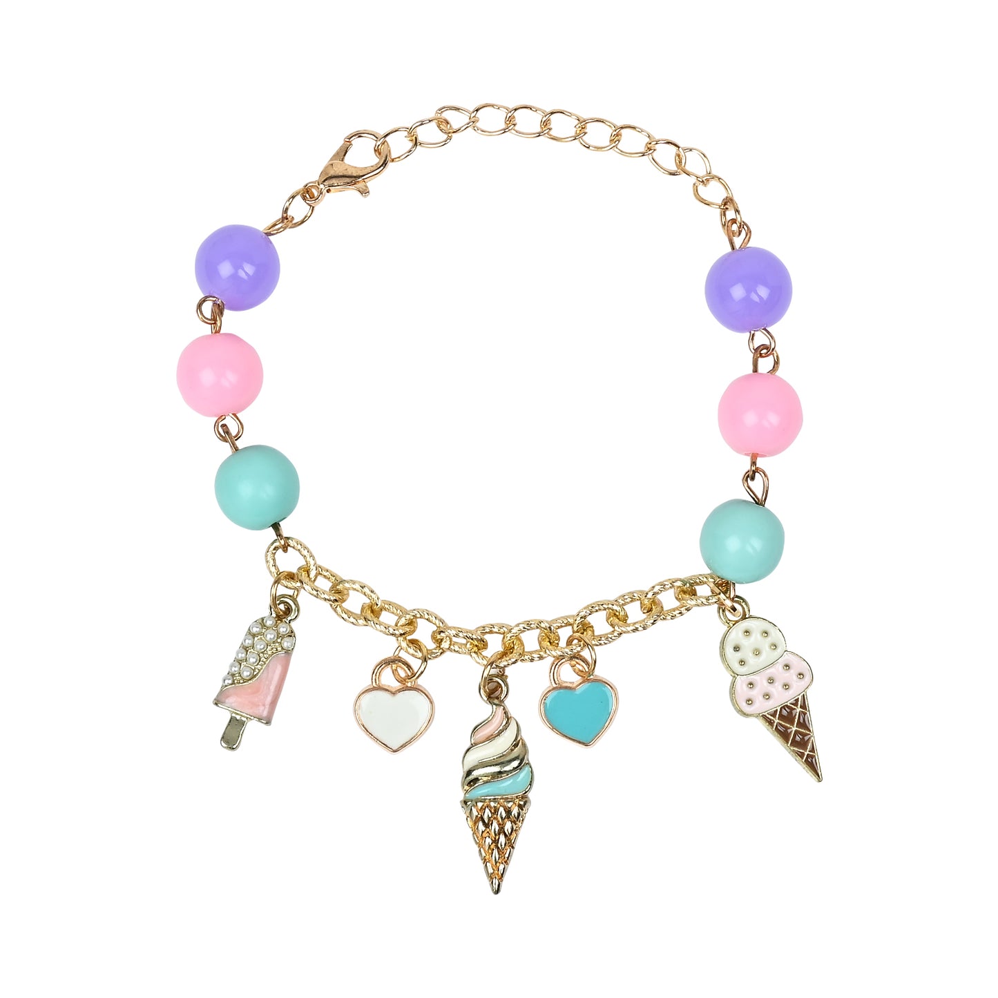 Ice-Cream Multi-Charms Bracelet - Pink & Purple