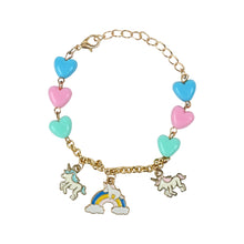 Load image into Gallery viewer, Unicorn Rainbow Hearts Multi-Charms Chain Bracelet - Pink &amp; Blue
