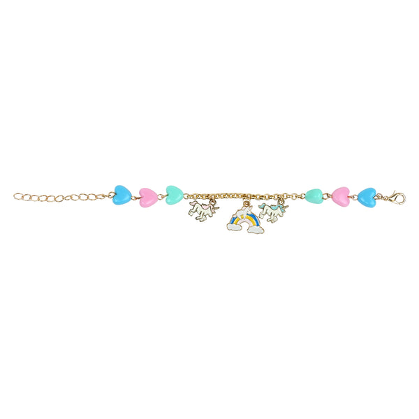 Unicorn Rainbow Hearts Multi-Charms Chain Bracelet - Pink & Blue