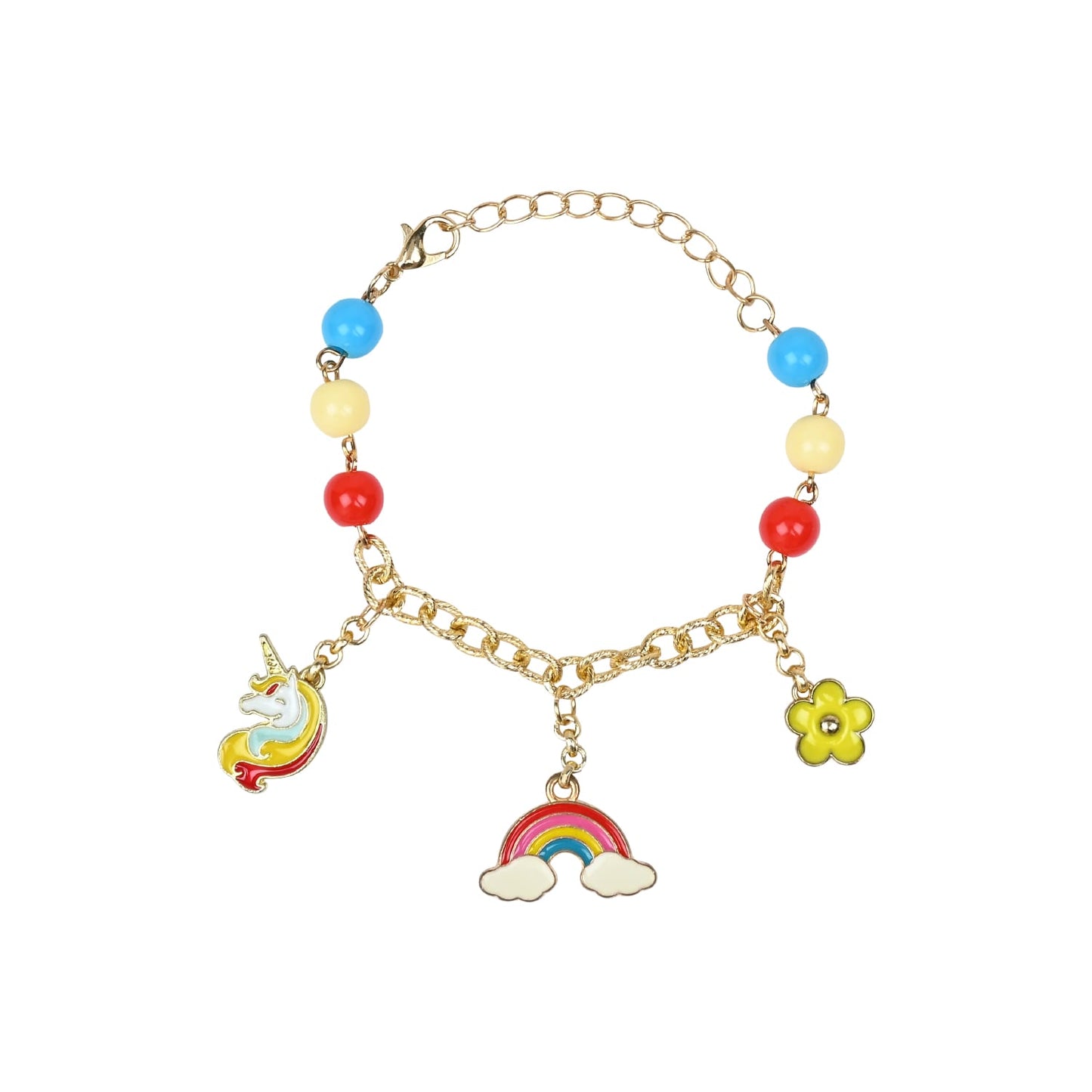 Unicorn Rainbow Hanging Multi-Charms Chain Bracelet - Red & Yellow