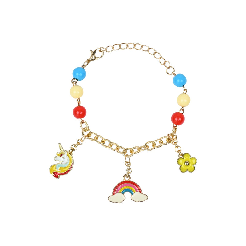 Unicorn Rainbow Hanging Multi-Charms Chain Bracelet - Red & Yellow