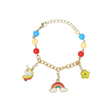 Load image into Gallery viewer, Unicorn Rainbow Hanging Multi-Charms Chain Bracelet - Red &amp; Yellow
