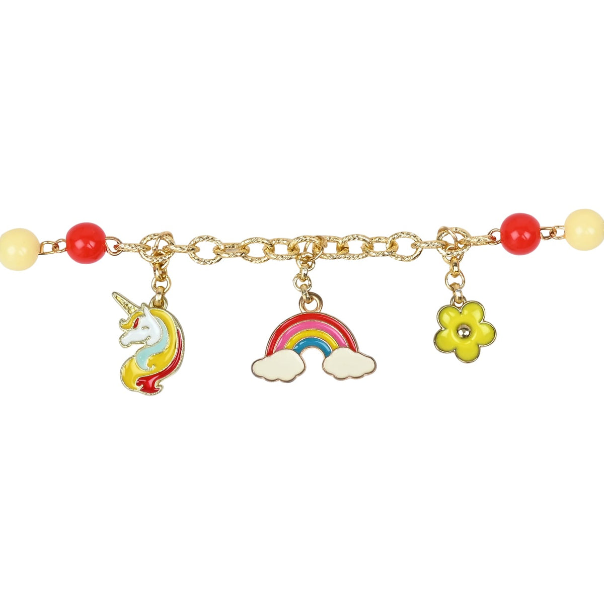 Unicorn Rainbow Hanging Multi-Charms Chain Bracelet - Red & Yellow