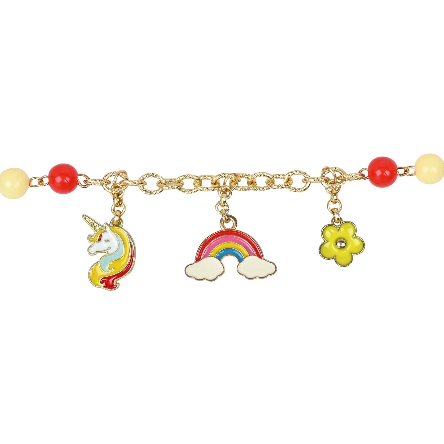 Unicorn Rainbow Hanging Multi-Charms Chain Bracelet - Red & Yellow