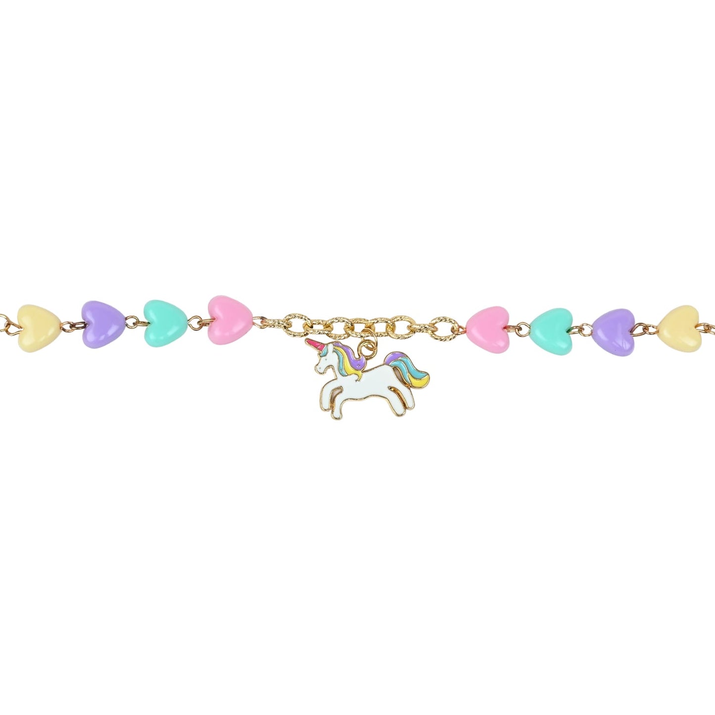 Unicorn Heart Charms Chain Bracelet - Pink, Blue, Green, Yellow