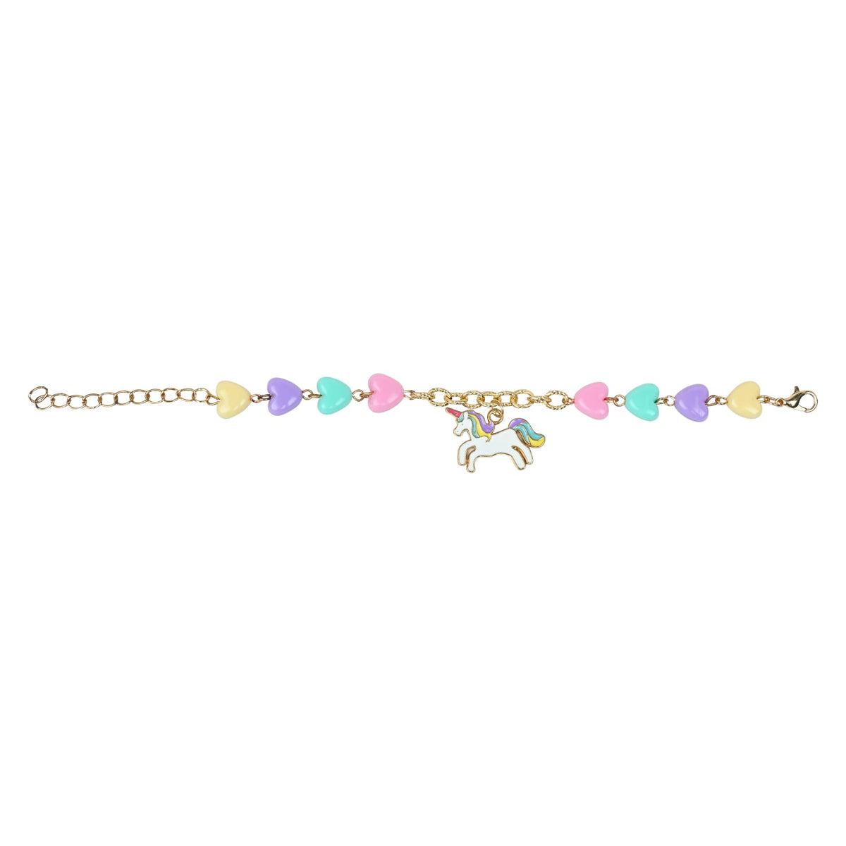 Unicorn Heart Charms Chain Bracelet - Pink, Blue, Green, Yellow