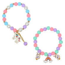 Load image into Gallery viewer, Unicorn Rainbow Multi-Charms Beaded Bracelets - Set of 2 - Pink &amp; Purple
