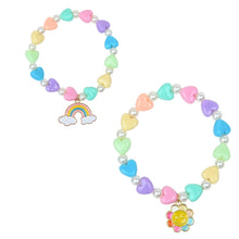 Load image into Gallery viewer, Rainbow Floral Charms Beaded Bracelets - Set of 2 - Pink &amp; Purple
