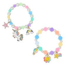 Load image into Gallery viewer, Unicorn Multi-Charms Beaded Bracelet Set of 2 - Pink &amp; Purple
