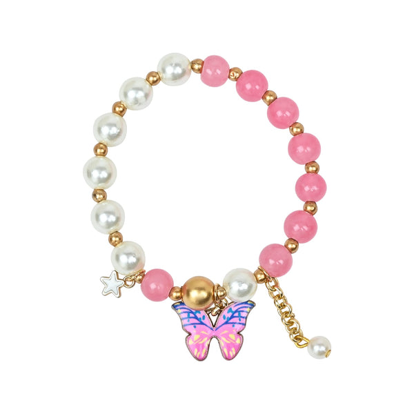 Butterfly Charm Beaded Bracelet - Pink