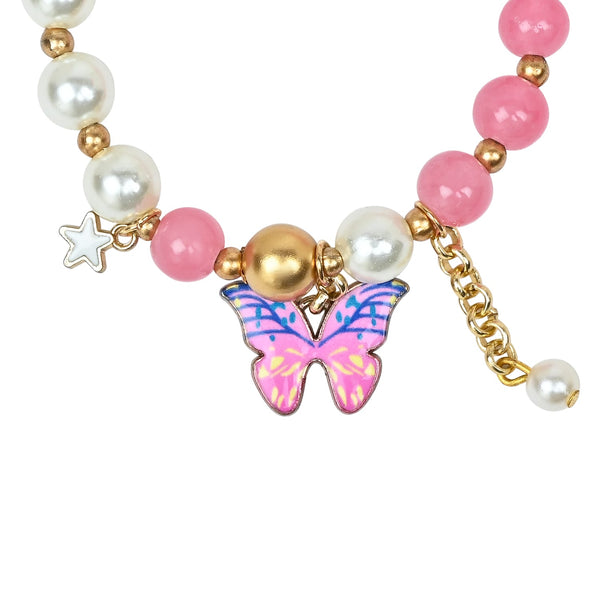 Butterfly Charm Beaded Bracelet - Pink
