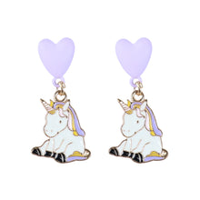 Load image into Gallery viewer, Unicorn Heart Charms Drop Earrings - White
