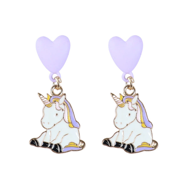 Unicorn Heart Charms Drop Earrings - White