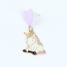 Load image into Gallery viewer, Unicorn Heart Charms Drop Earrings - White
