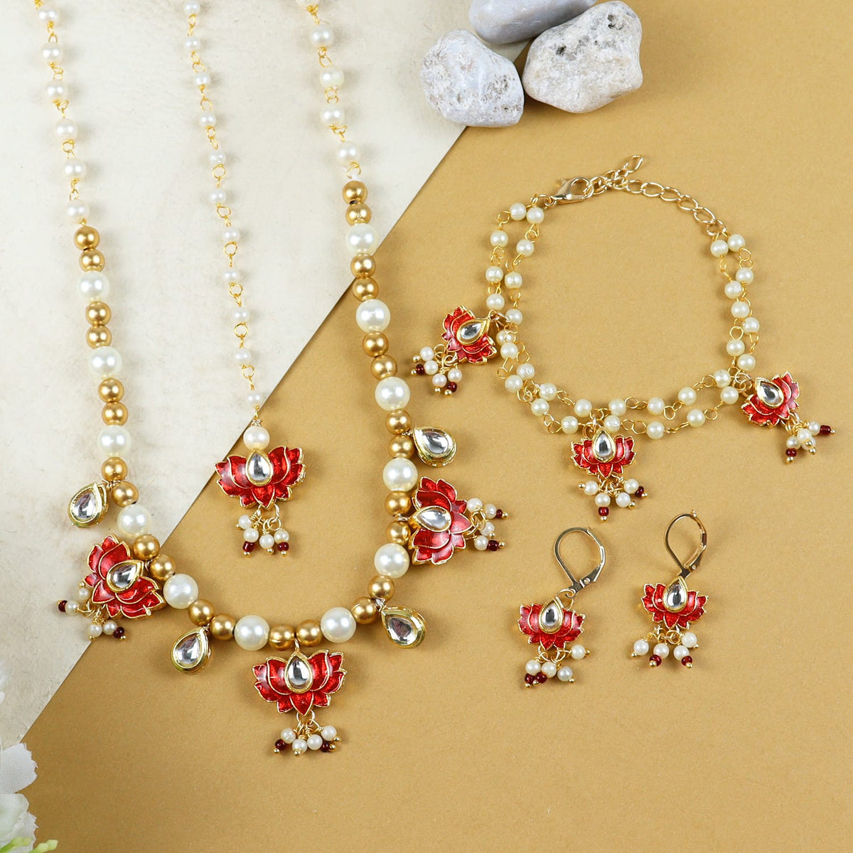 Meenakari Kundan Stone Jewellery Set