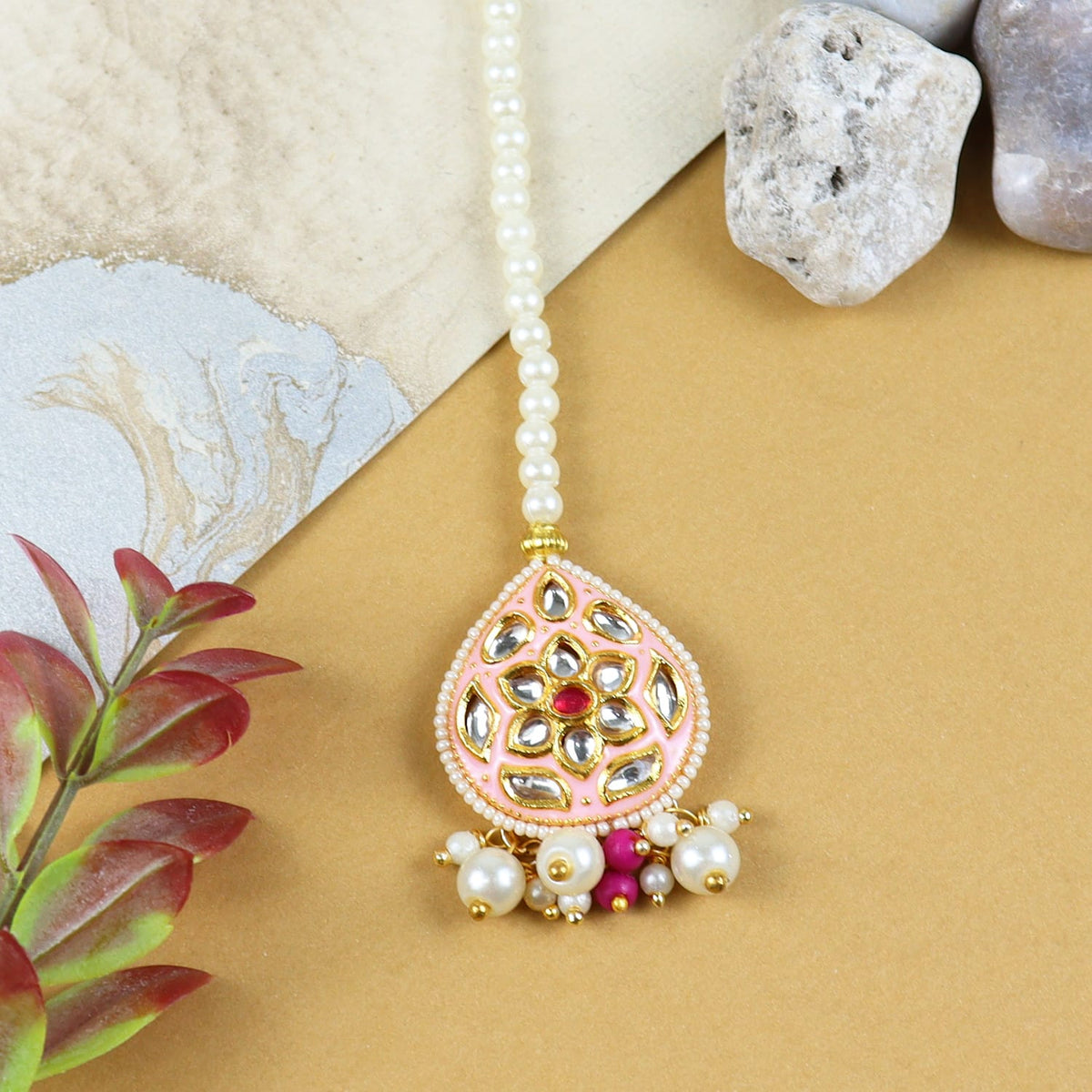 Kundan Studded Meenakari Stone Maang Tikka