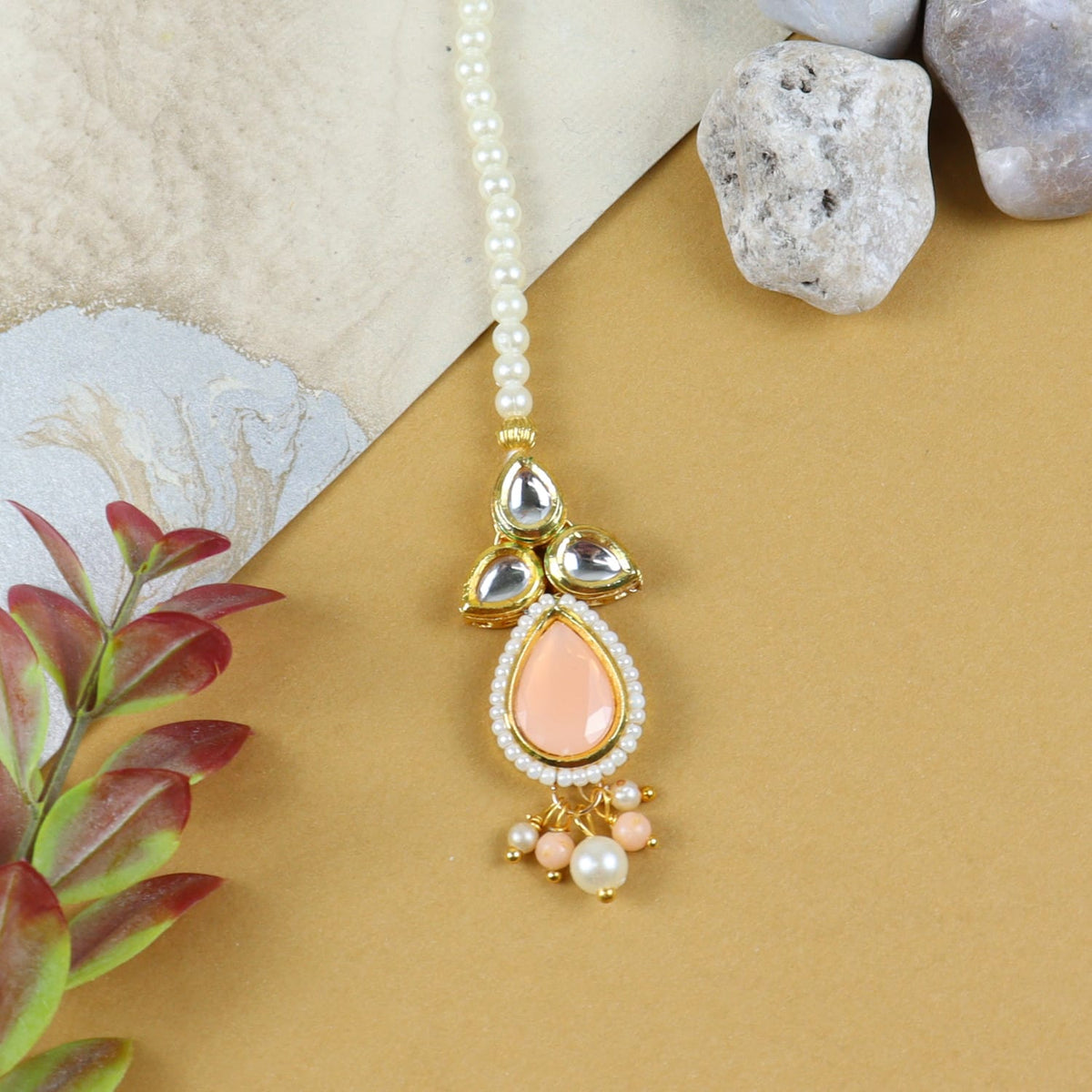 Pearl Drop Kundan Stone Maang Tikka