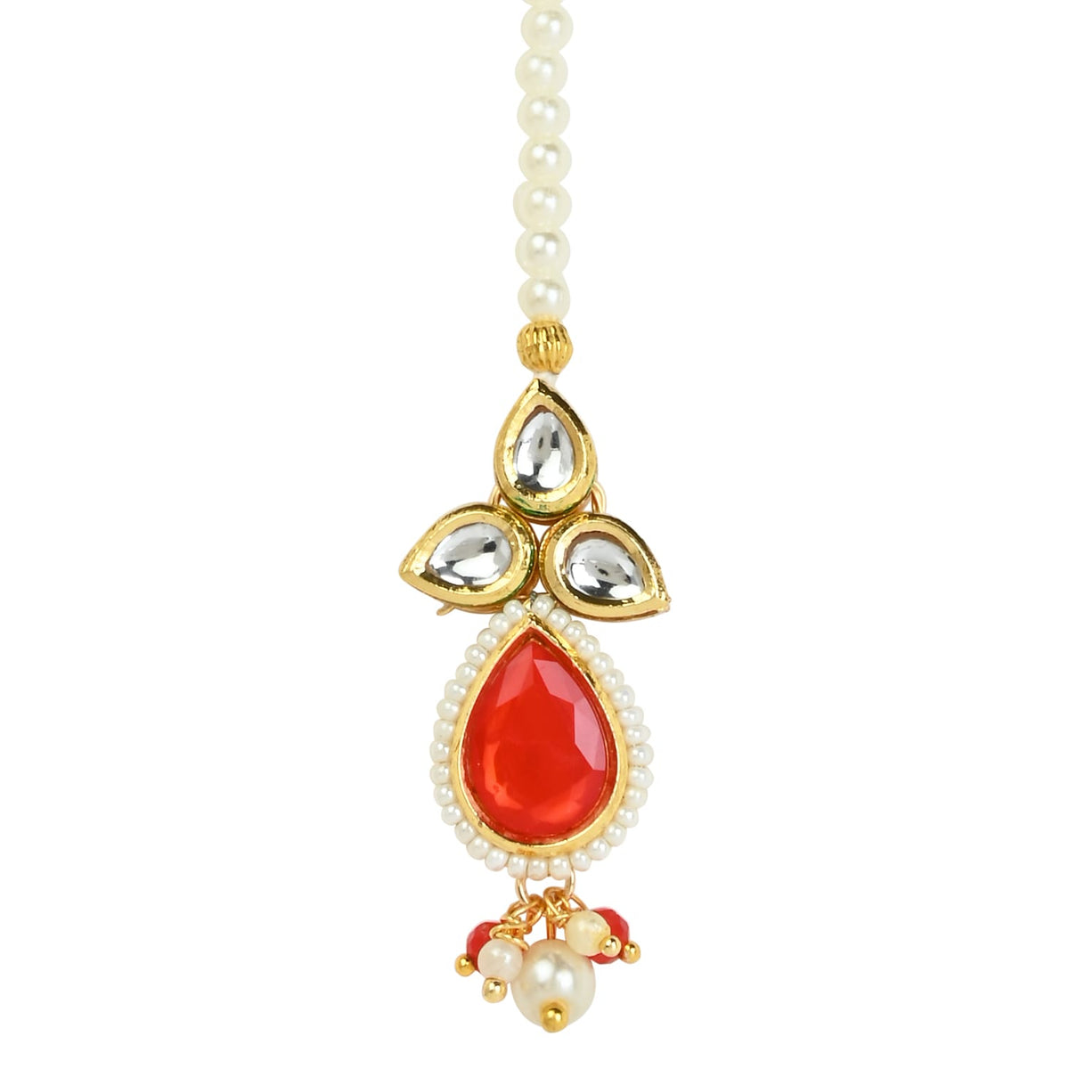 Pearl Drop Kundan Stone Maang Tikka