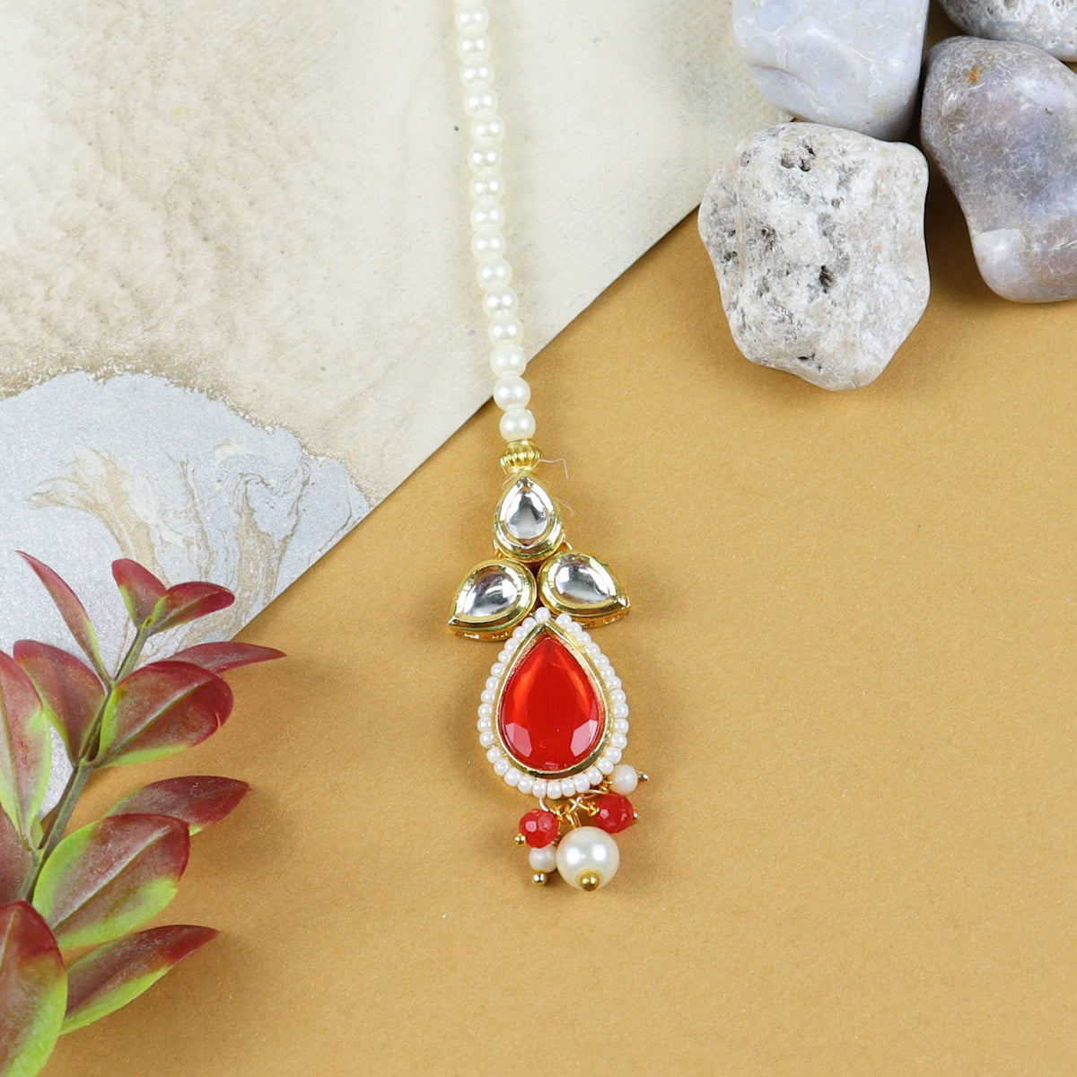 Pearl Drop Kundan Stone Maang Tikka