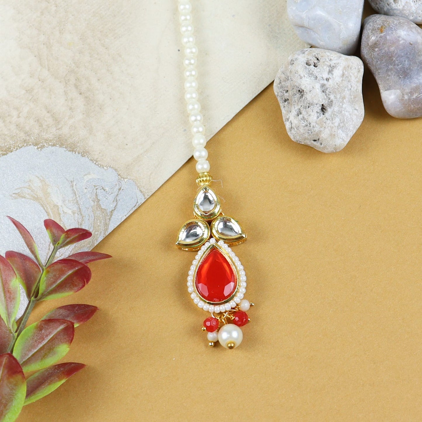 Pearl Drop Kundan Stone Maang Tikka