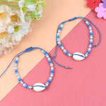 Beaded Beach Shell Adjustable Anklet - Set of 2