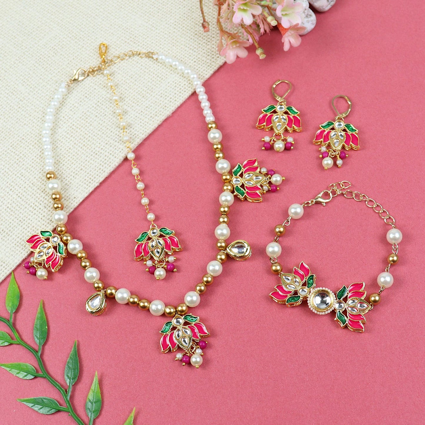 jewellery girls women ladies necklace bracelet maang tikka earring gift accessories cute stylish fancy fashion children combo set ethnic festive wedding puja pooja