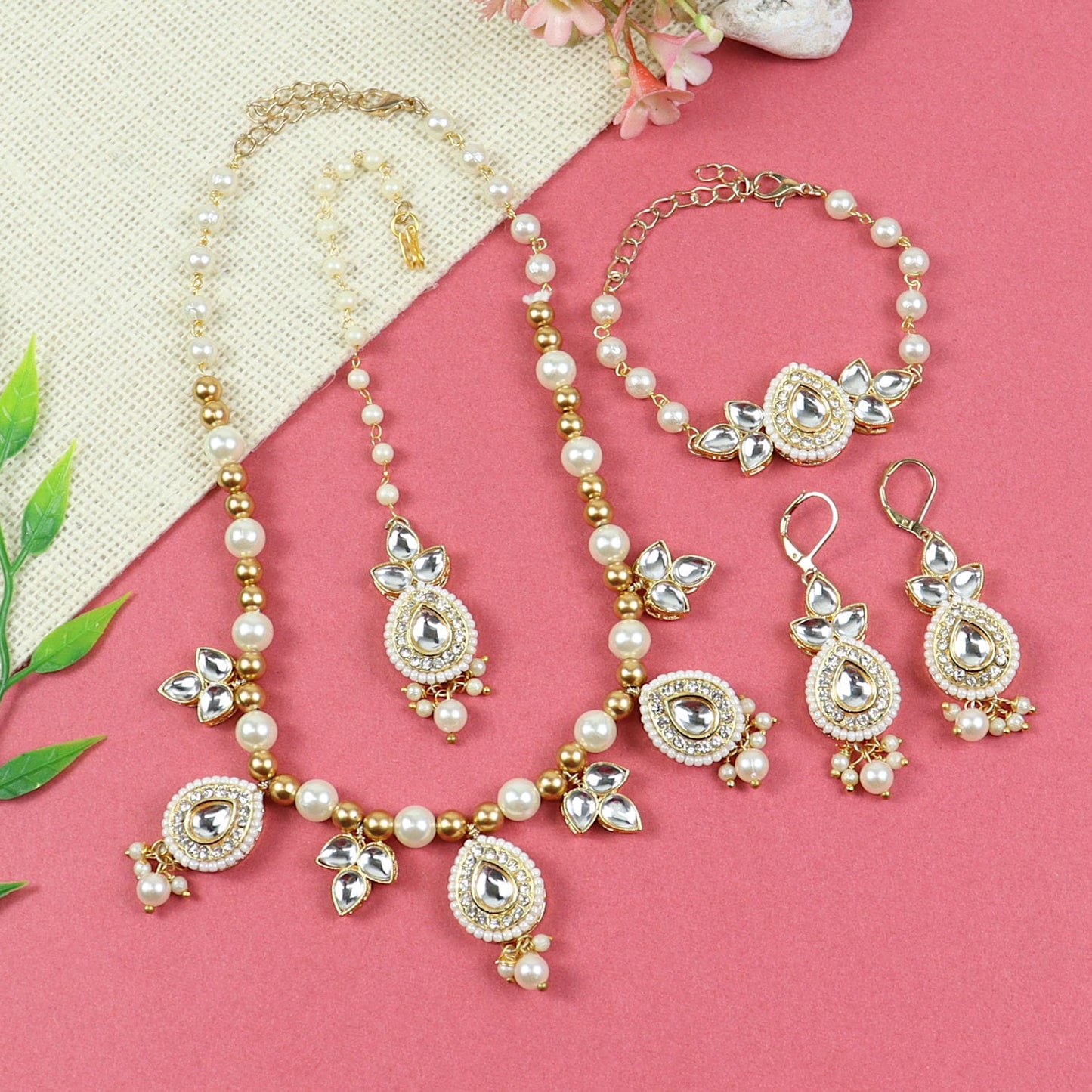 jewellery girls women ladies necklace bracelet maang tikka earring gift accessories cute stylish fancy fashion children combo set ethnic festive wedding puja pooja