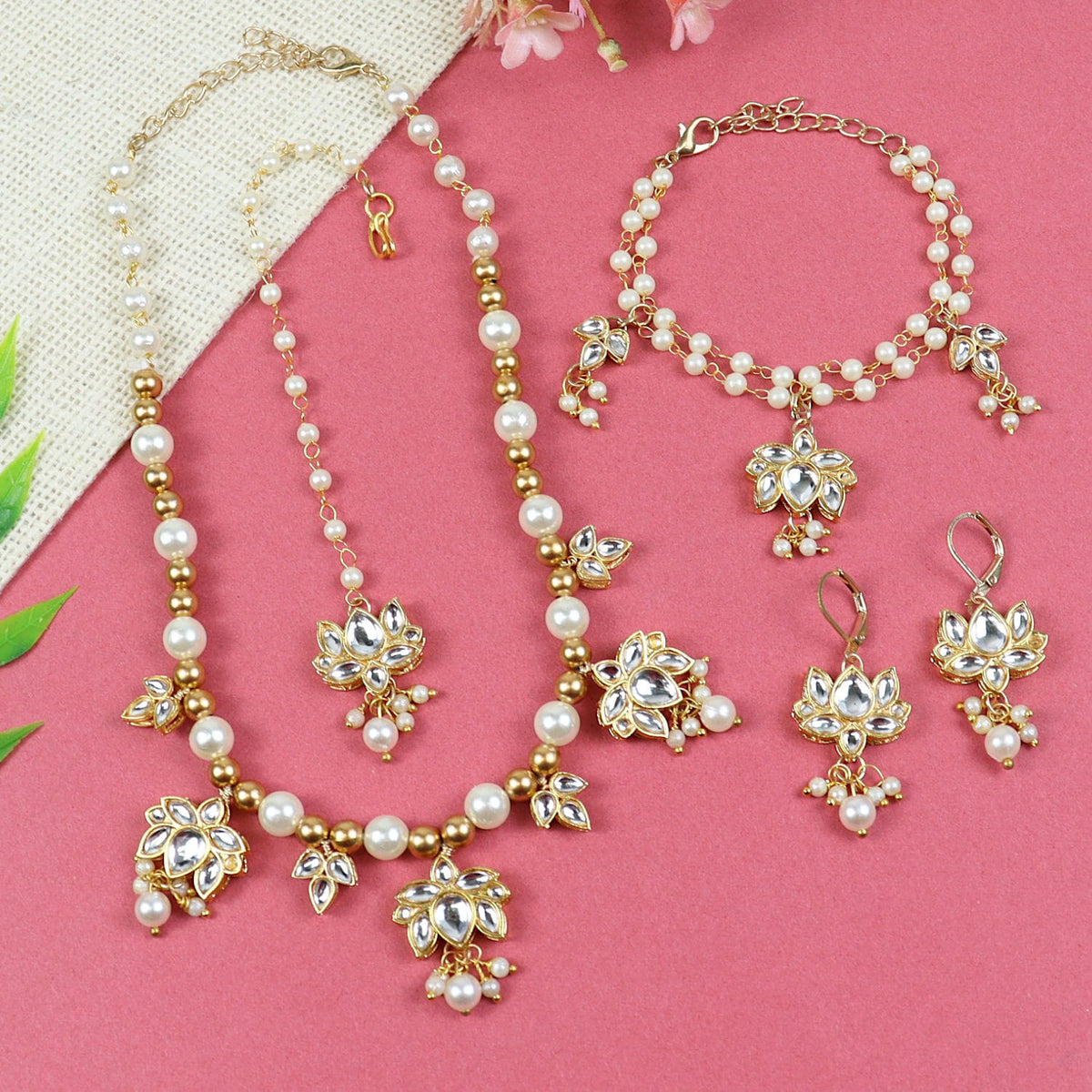 jewellery girls women ladies necklace bracelet maang tikka earring gift accessories cute stylish fancy fashion children combo set ethnic festive wedding puja pooja