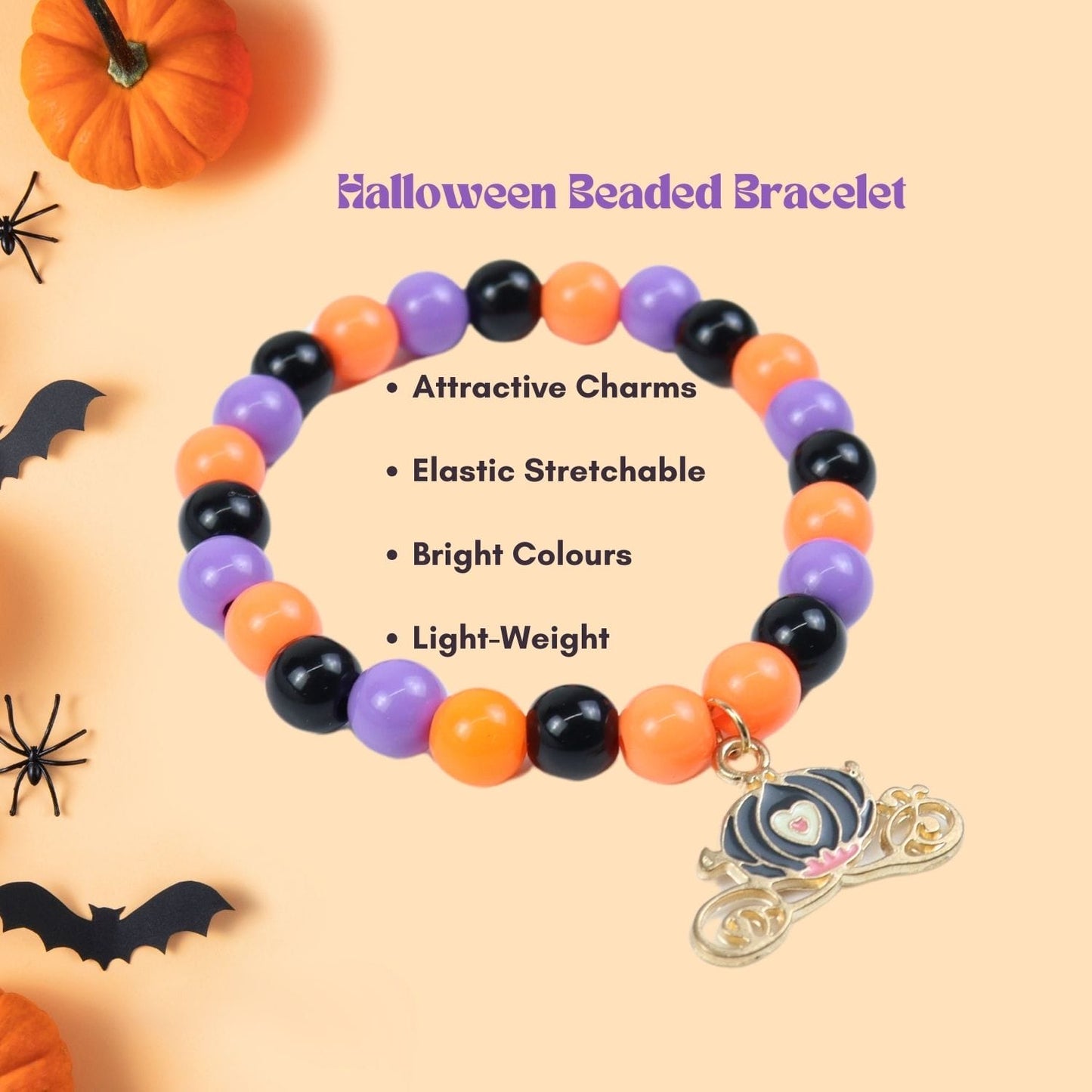 Halloween Chariot Charm Beaded Bracelet