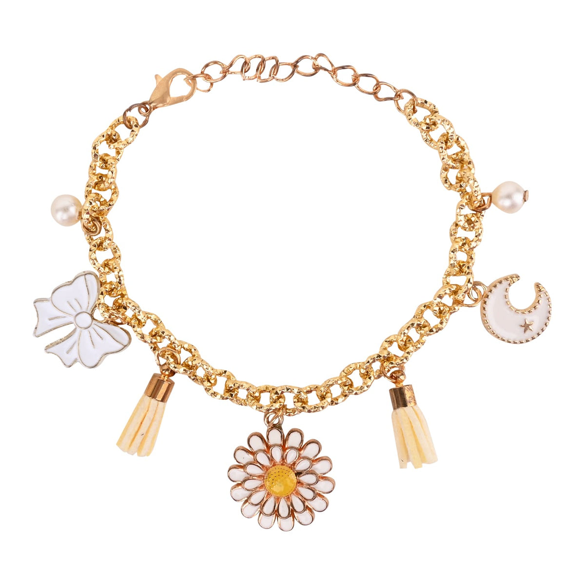 Floral Charm Tassel Chain Bracelet