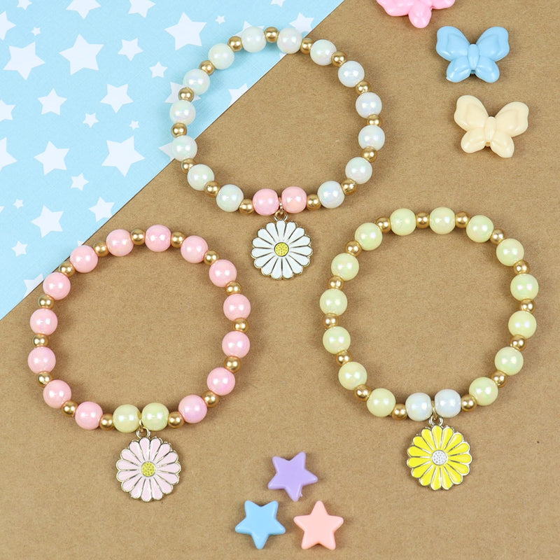 Floral Charm Set of 3 Beaded Bracelets