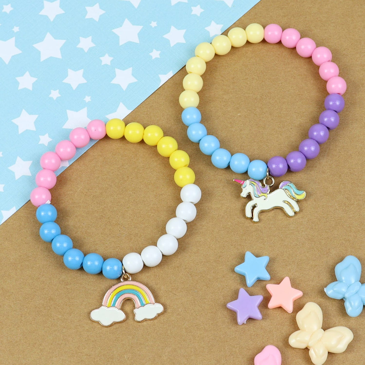 Unicorn Rainbow Charms Set of 2 Beaded Bracelets