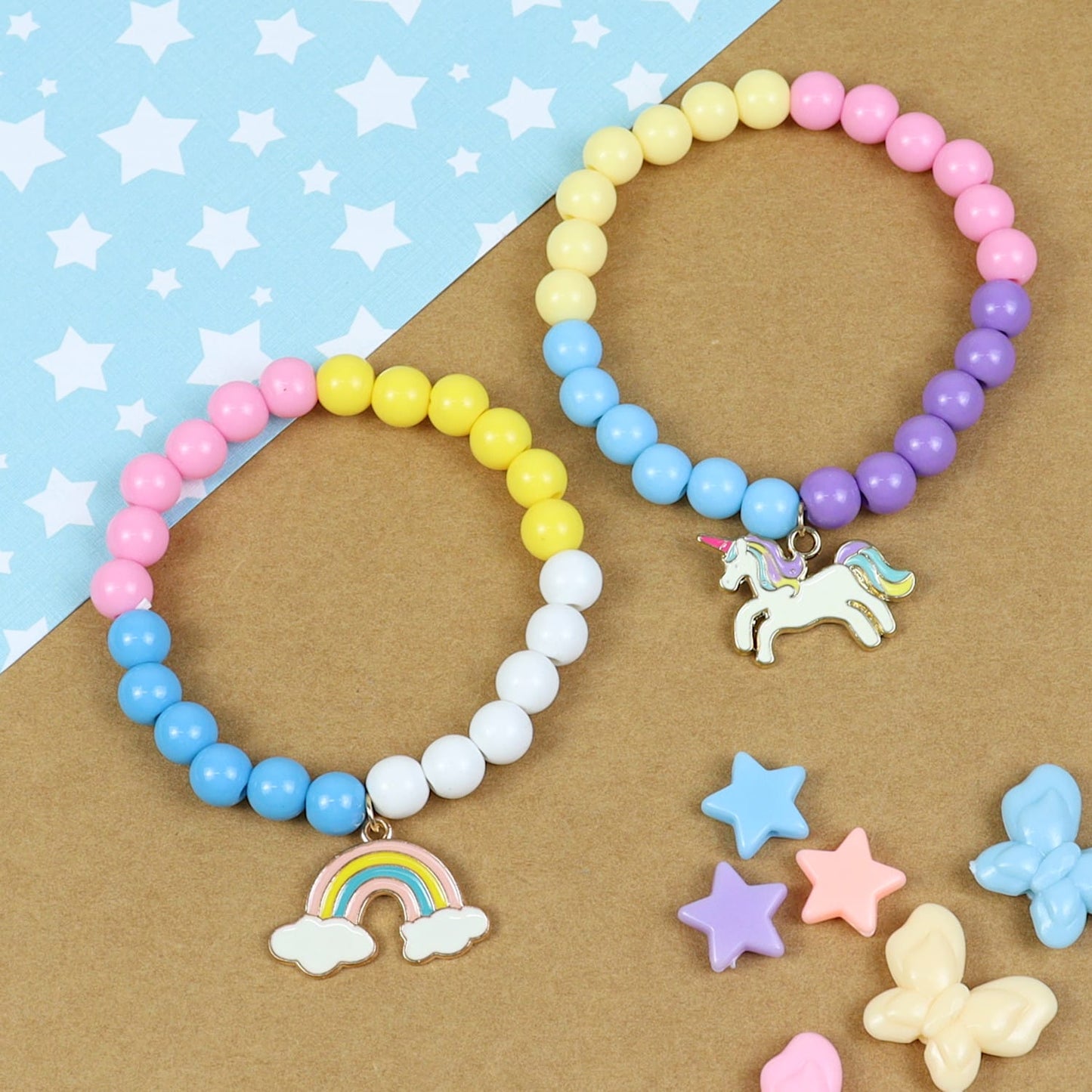 Unicorn Rainbow Charms Set of 2 Beaded Bracelets