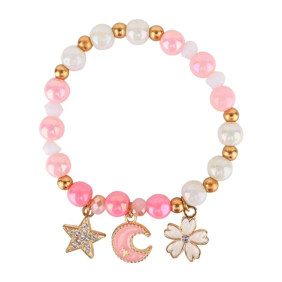 Star Moon Multi Charm Beaded Bracelet