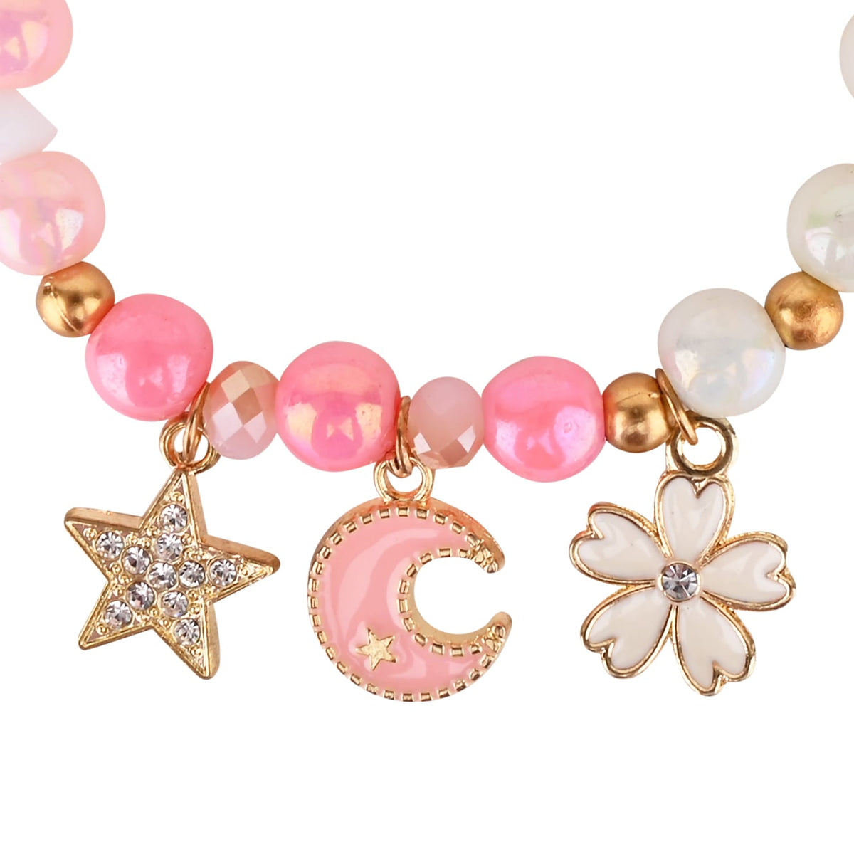 Star Moon Multi Charm Beaded Bracelet