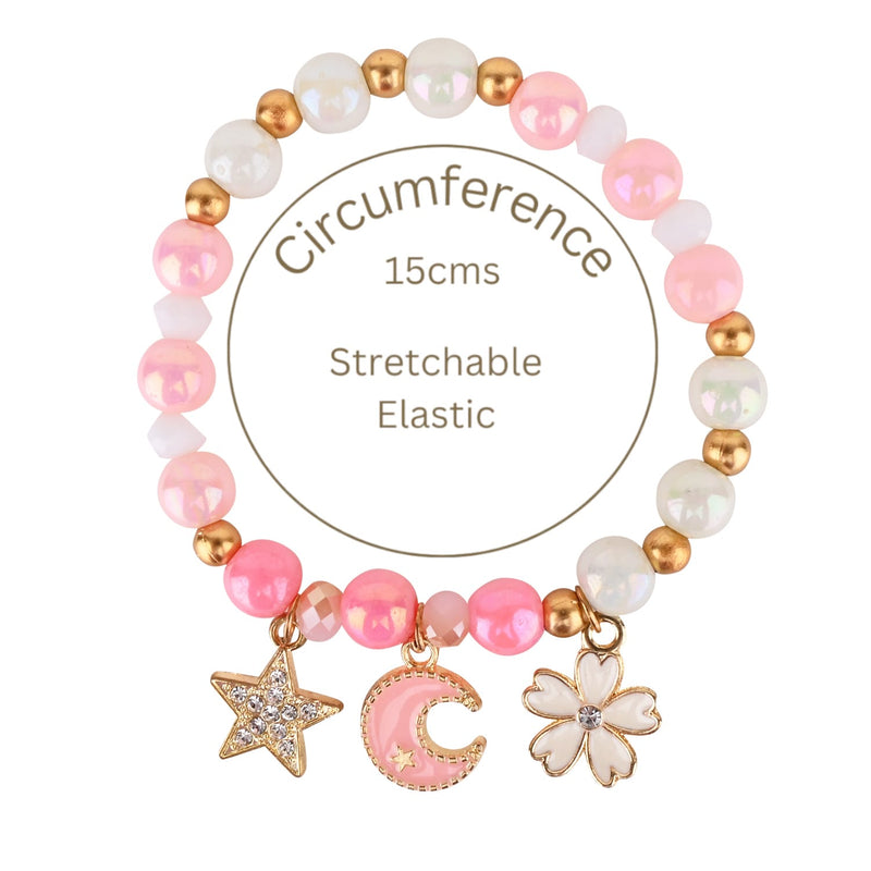 Star Moon Multi Charm Beaded Bracelet