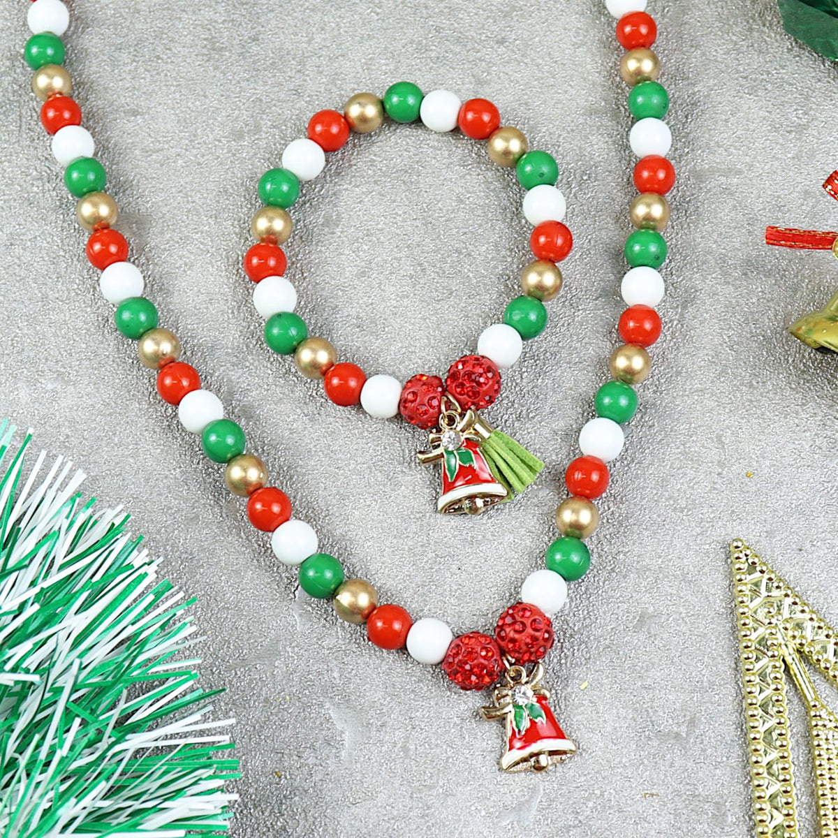 Christmas Bell Necklace Bracelet Jewellery Set 