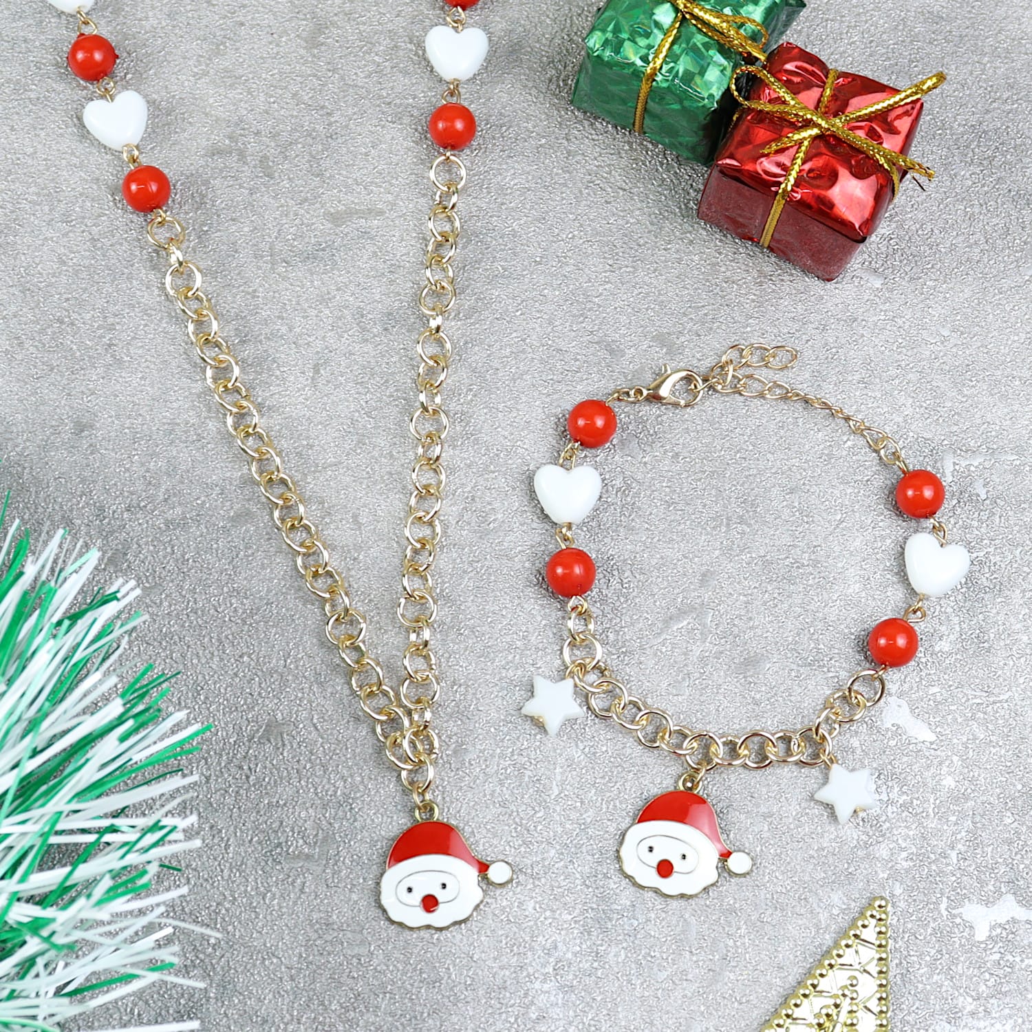 Christmas Santa Claus Necklace Bracelet Jewellery Set - Main Image