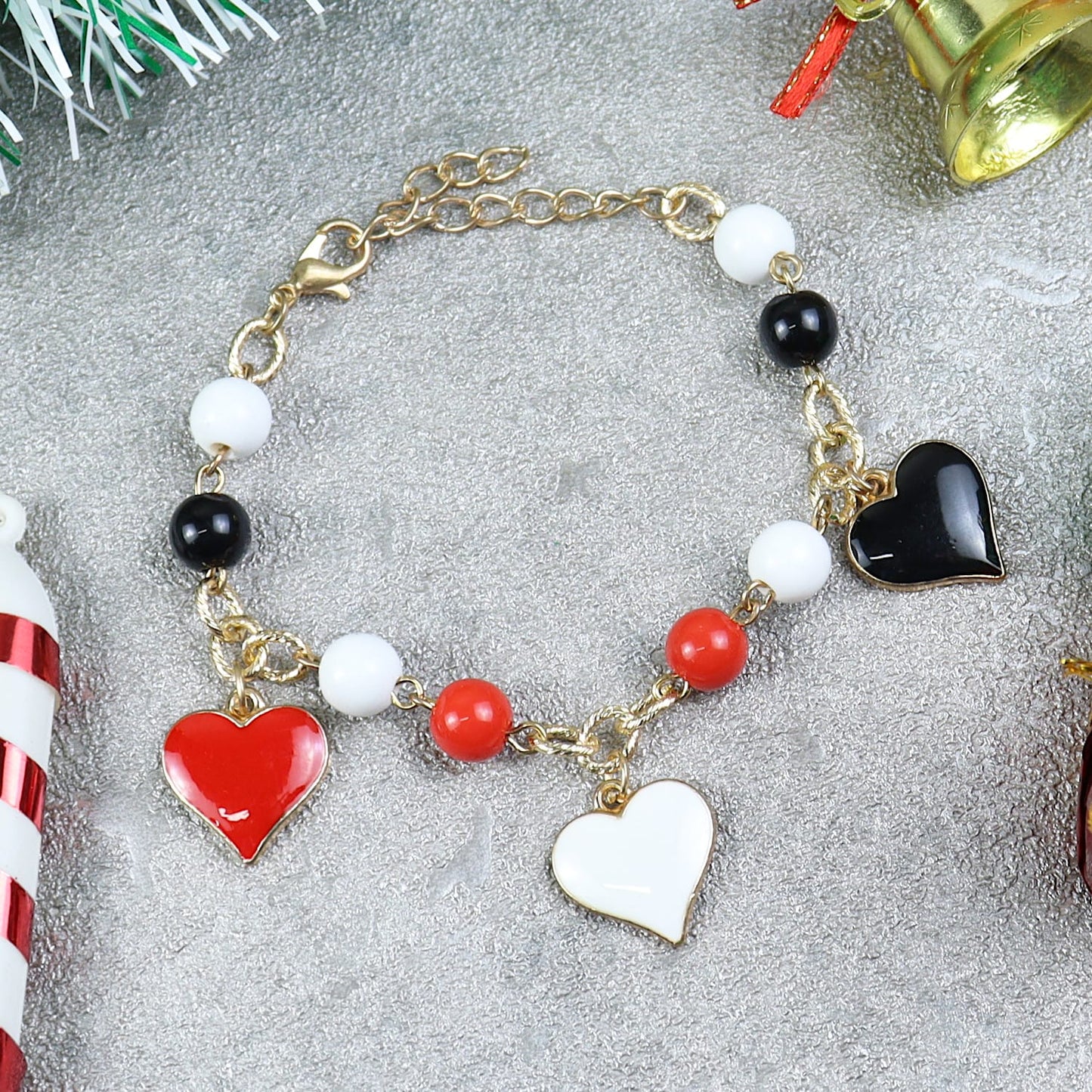 Christmas Heart Charms Chain Bracelet