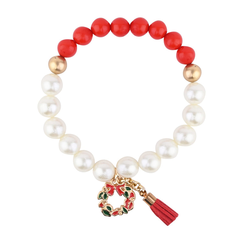 Christmas Wreath Charm Beaded Bracelet