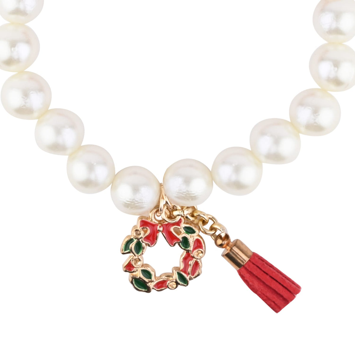 Christmas Wreath Charm Beaded Bracelet