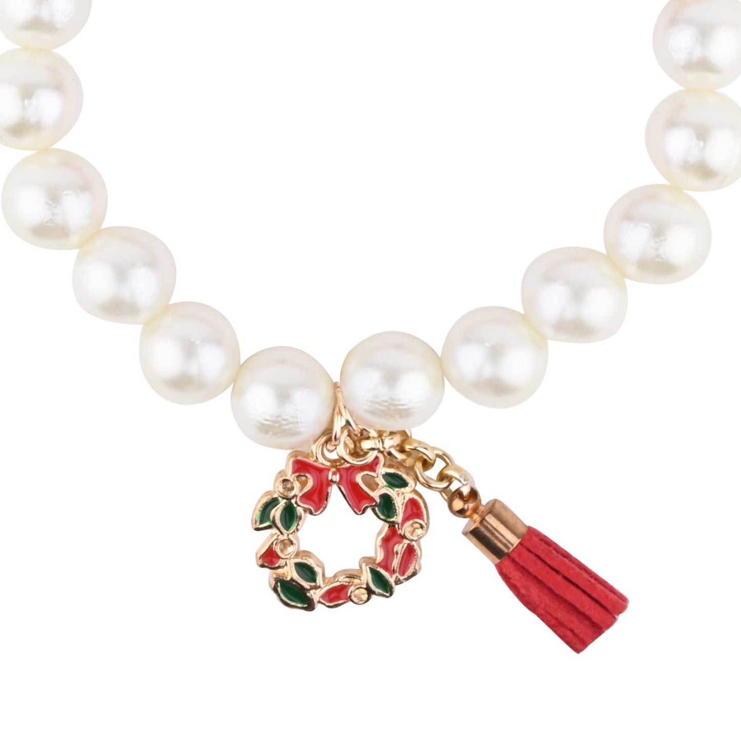 Christmas Wreath Charm Beaded Bracelet