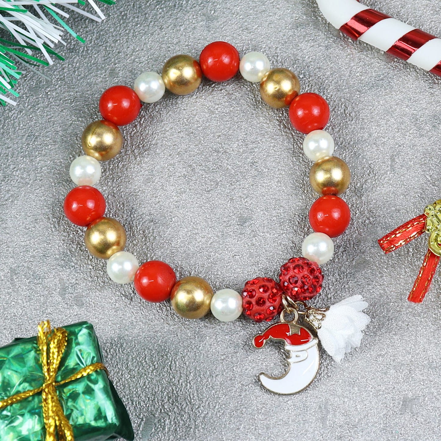 Christmas Charm Santa Claus Moon Beaded Bracelet